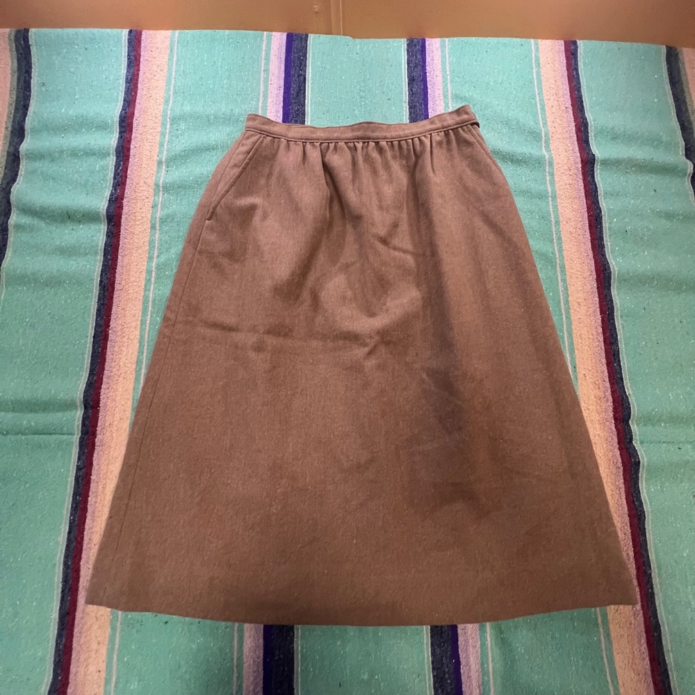Pendleton Wool Skirt Womens 10 Brown A-Line Midi Pockets Vintage USA Made